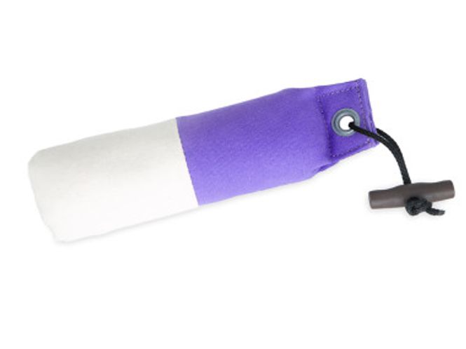 Huvudbild Tygdummy Ca 250 g Lila/vit Plasthandtag Totallängd utan handtag ca 19 cm Diameter ca 6 cm